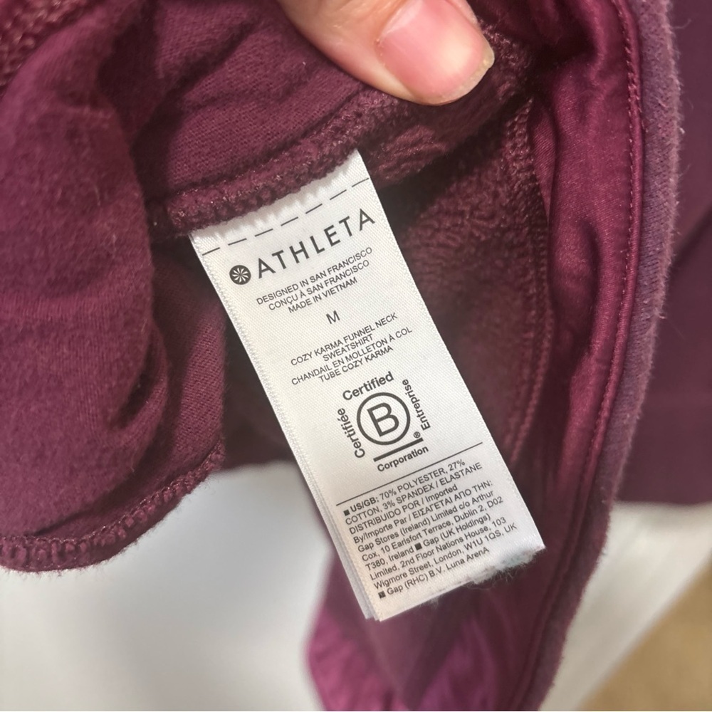 ATHLETA Cozy Karma Funnel Neck Plush Lined Sweatshirt Pullover Burgundy Size M - Picture 7 of 7